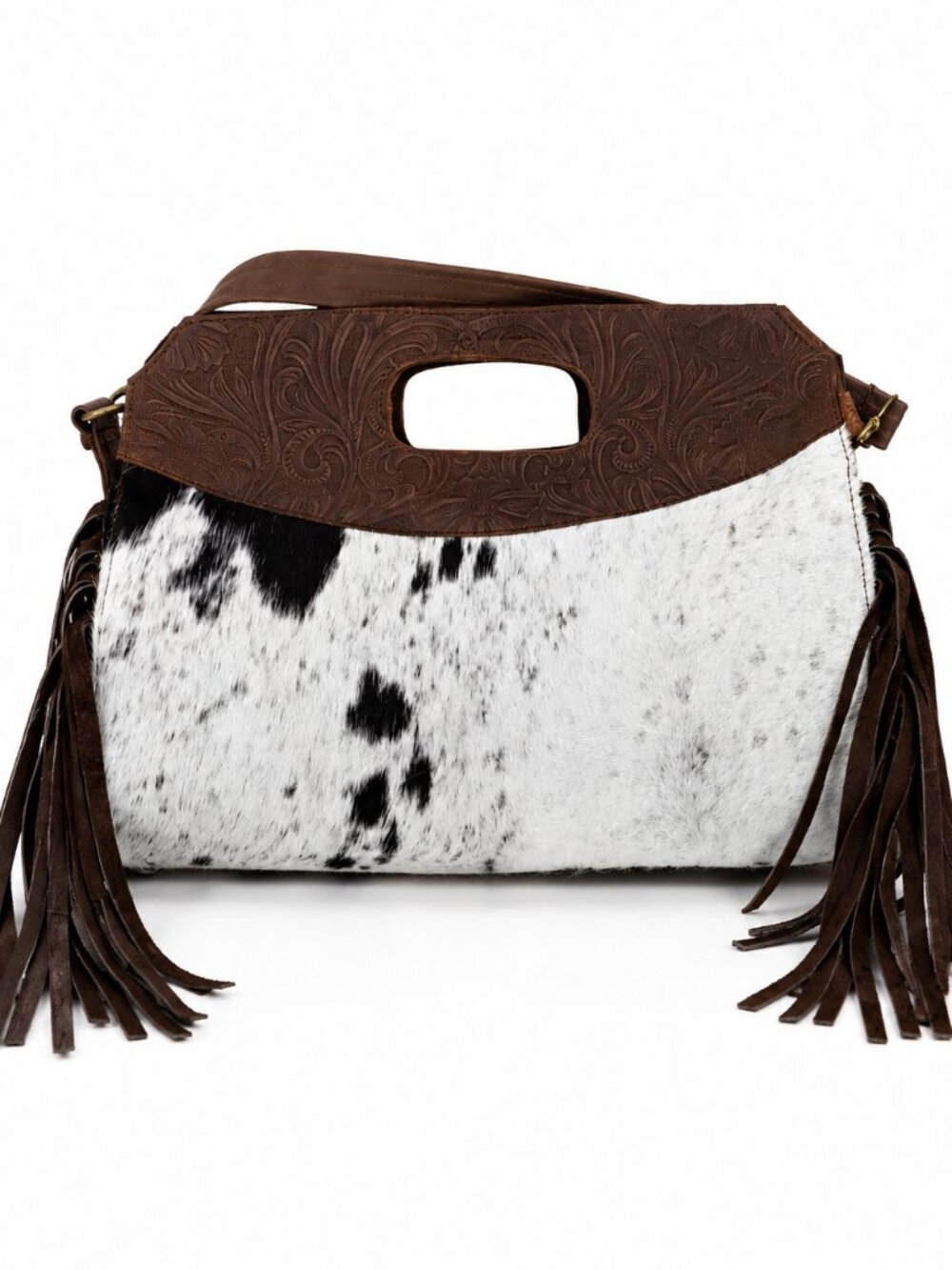 Rustic cowhide handbag